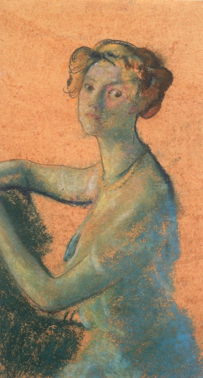Vrouw met oranje achtergrond uit het boek van A.B. Davies, editie -25, 50 door Arthur Bowen Davies